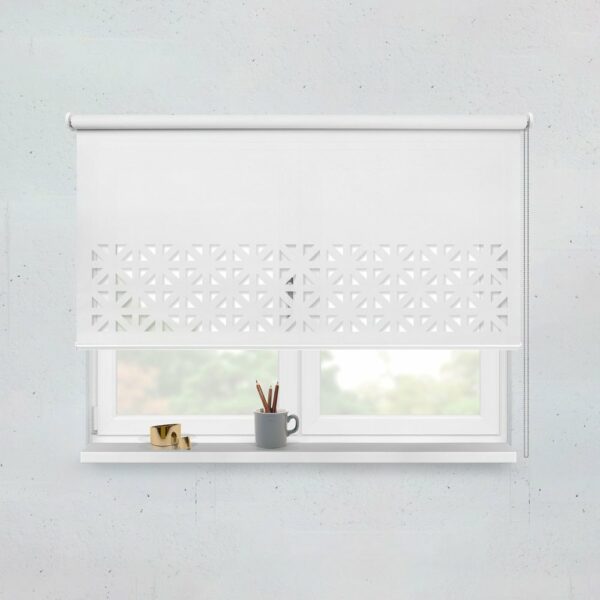 Premium Made to Measure Roller Blind. Fully Made to measure with Laser see through triangle shapes. White.